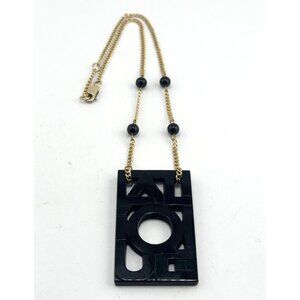 LALIQUE Crystal Black Art Deco Logo Letter Pendant Necklace